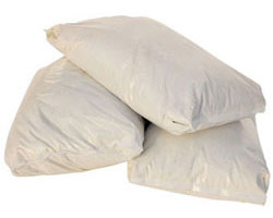 Three high quality silica quartz sand bags on display Three high quality silica quartz sand bags on display